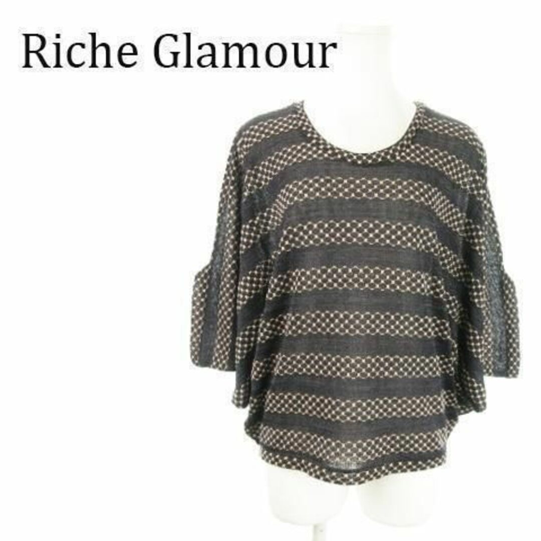 Riche glamour(リシェグラマー)のリシェグラマー 七分袖ドルマンニット 総柄 M 紺 230830AO5A レディースのトップス(ニット/セーター)の商品写真