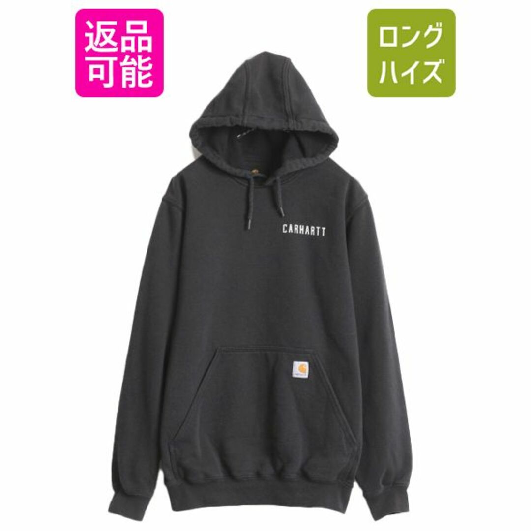 カーハート プリント スウェット フード パーカー メンズ S / 古着 CARHARTT トレーナー プルオーバー 裏起毛 スエット ワンポイント 黒 メンズのトップス(パーカー)の商品写真