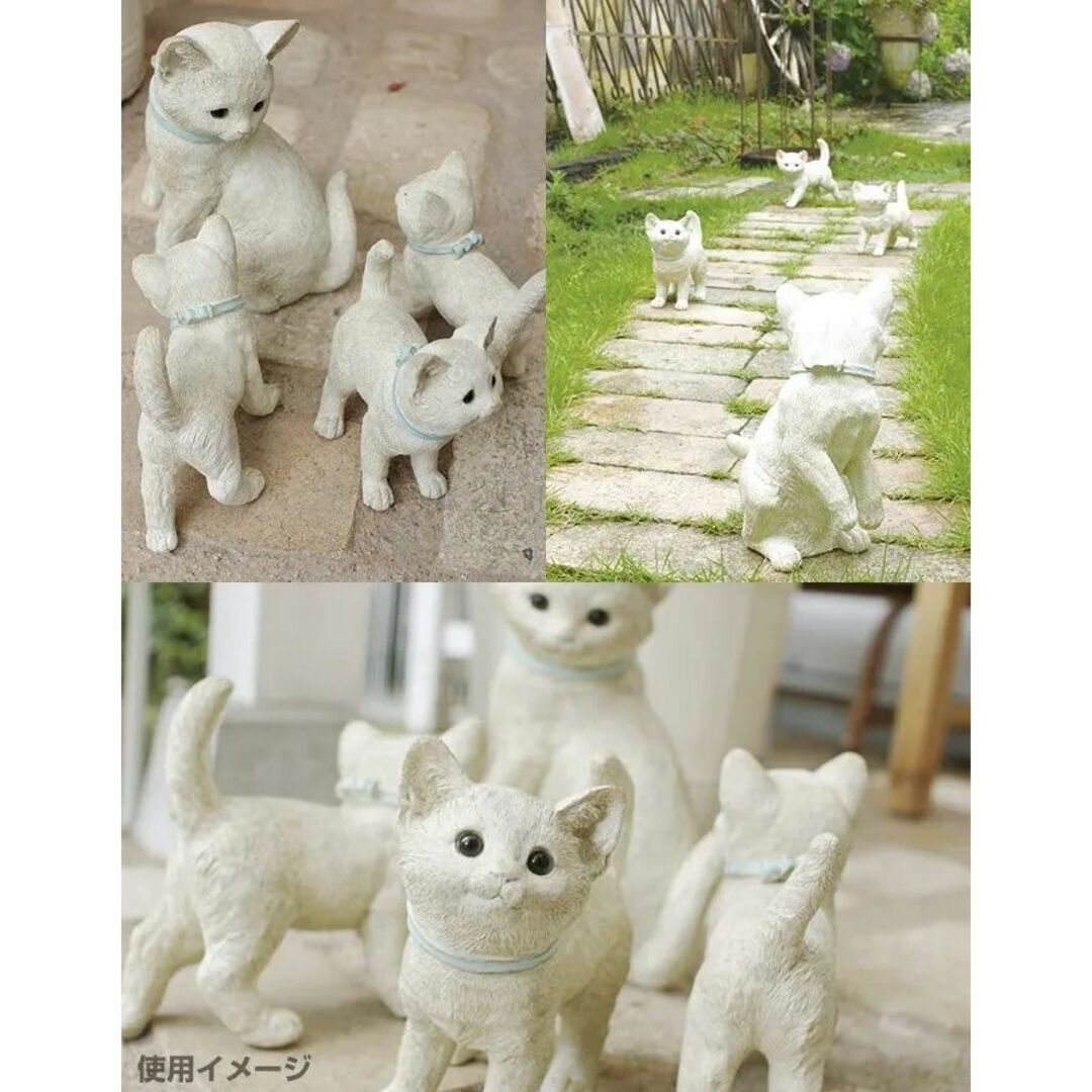 ファミリー猫オブジェ4匹セット 玄関エクステリア ネコの親子 ガーデン用品 動物 インテリア/住まい/日用品のインテリア小物(置物)の商品写真