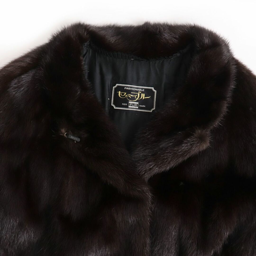 極美品◇MINK ミンク 裏地花柄刺繍入り 本毛皮コート ダークブラウン（