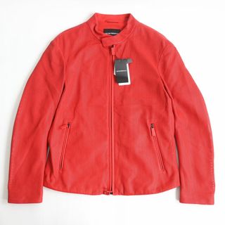 エンポリオアルマーニ(Emporio Armani)の未使用品◆2020年 EMPORIO ARMANI エンポリオアルマーニ パンチングレザー WZIP シングルライダースジャケット レッド 48 正規品 メンズ(ライダースジャケット)