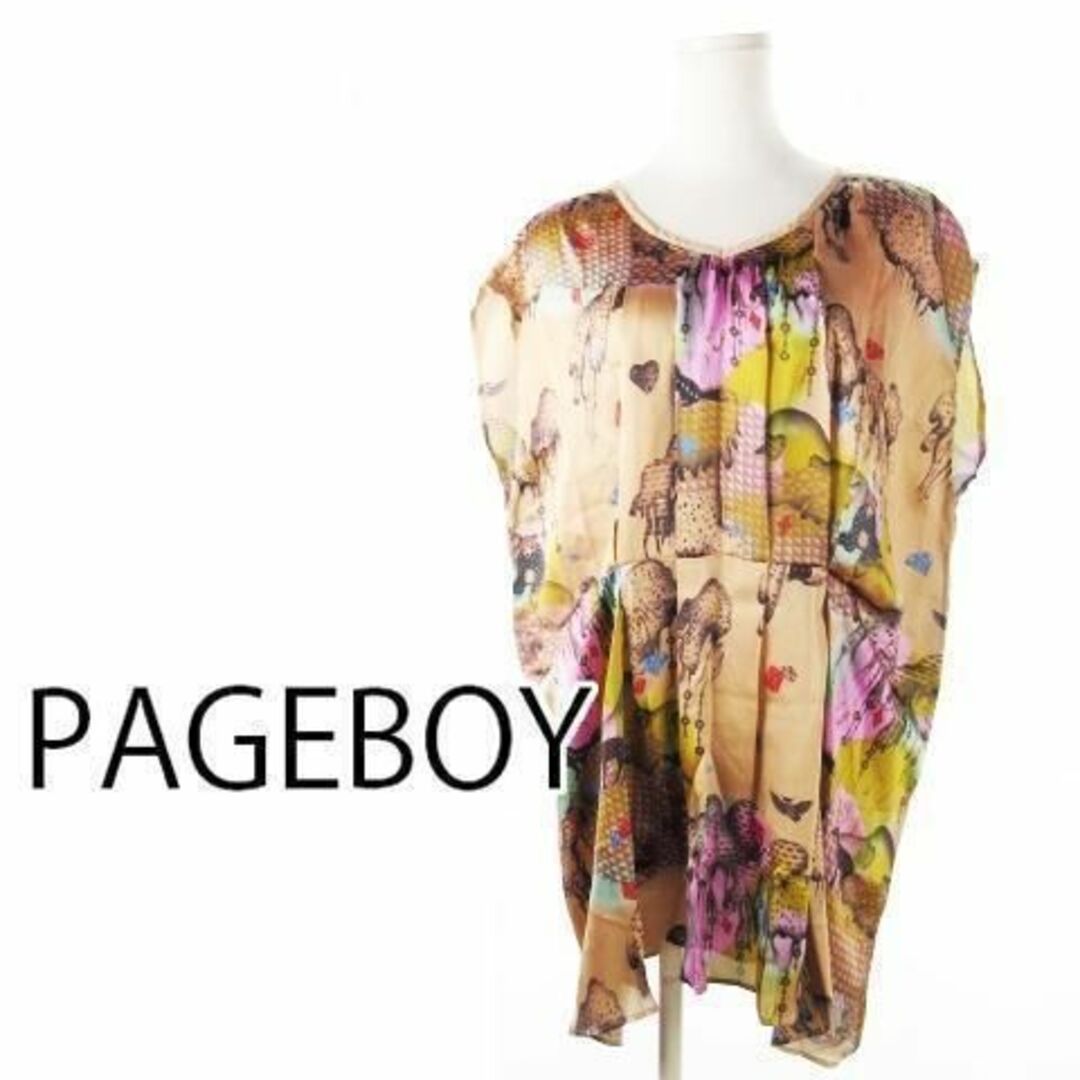 PAGEBOY(ページボーイ)のページボーイ フロントタックサテンブラウス M ピンク 230529CK9A レディースのトップス(シャツ/ブラウス(半袖/袖なし))の商品写真