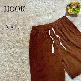 【大人気◎】HOOK 刺繍入り薄手コーデュロイハーフパンツ XXL ブラウン(ハーフパンツ)