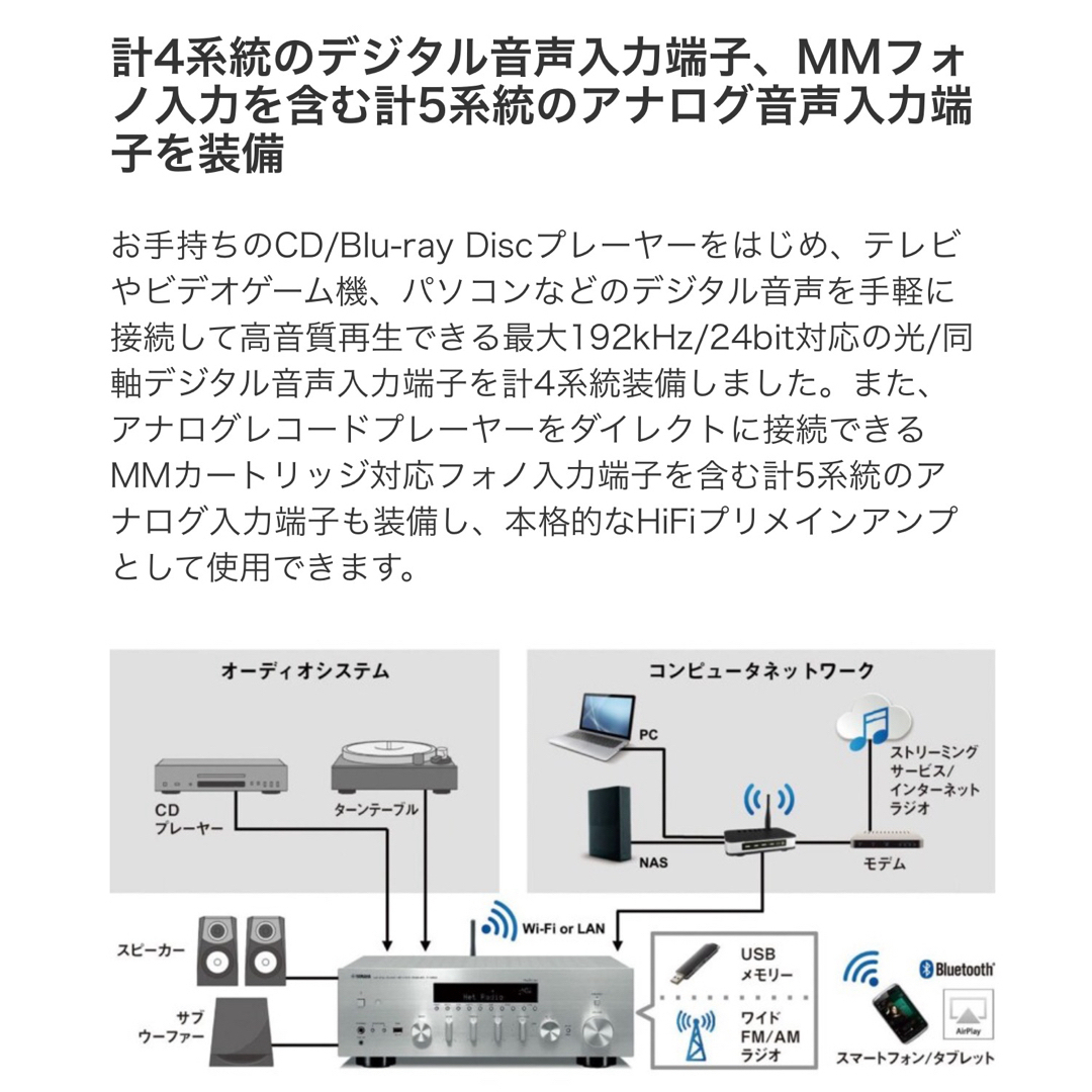 ヤマハ(ヤマハ)の【定価税込12.1万　価格コム評価4.77】ヤマハ R-N803 スマホ/家電/カメラのオーディオ機器(アンプ)の商品写真