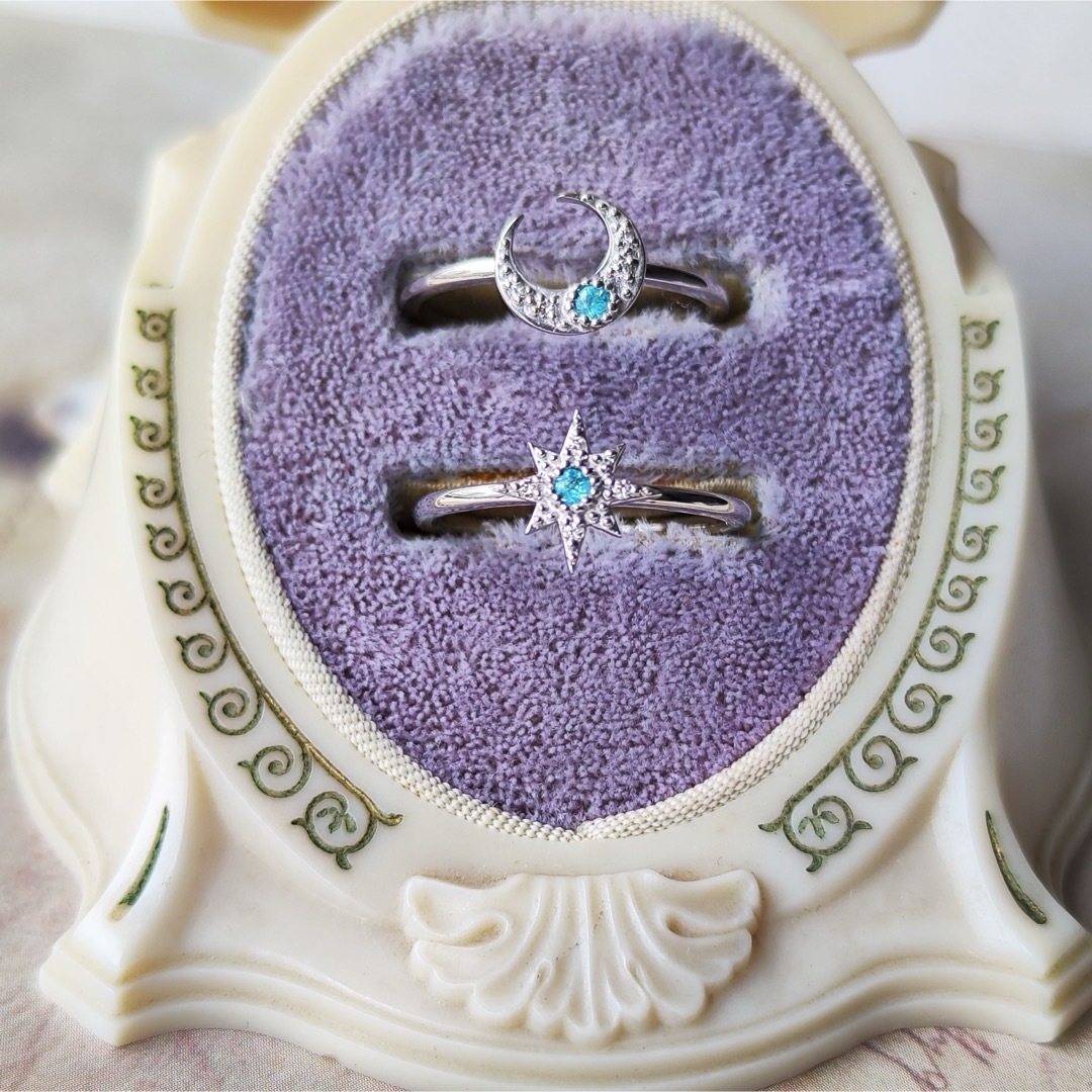 【星のモチーフ】天然パライバトルマリン 天然ダイヤモンド プラチナ レディースのアクセサリー(リング(指輪))の商品写真