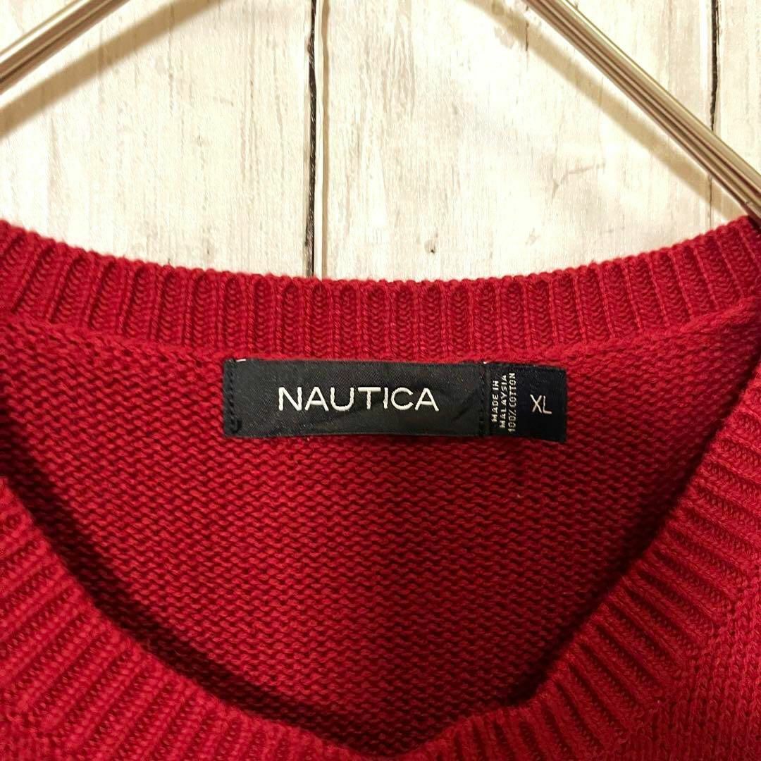 NAUTICA(ノーティカ)のUS古着 NAUTICAノーティカ　刺繍ロゴボーダーコットンニットセーターXL その他のその他(その他)の商品写真