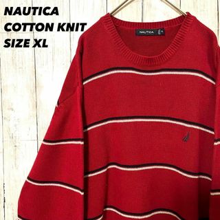 ノーティカ(NAUTICA)のUS古着 NAUTICAノーティカ　刺繍ロゴボーダーコットンニットセーターXL(その他)