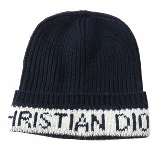 Christian Dior - 美品◎正規品 伊製 ChristianDior クリスチャンディオール 31NOE714IXGH ロゴ ウール×カシミヤ ニット帽／帽子 ネイビー×白 U レディース