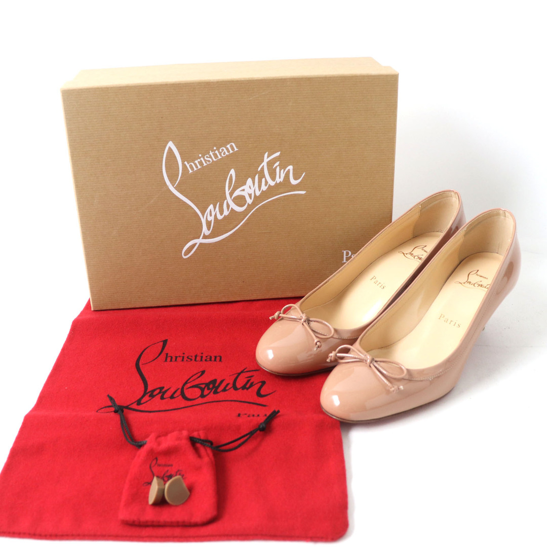 Christian Louboutin(クリスチャンルブタン)の極美品 Christian Louboutin クリスチャンルブタン 3191628 MARCIA BALLA 55 パテント NUDE リボン付 パンプス ベージュ 35.5 箱・保存袋付き イタリア製 レディース レディースの靴/シューズ(ハイヒール/パンプス)の商品写真