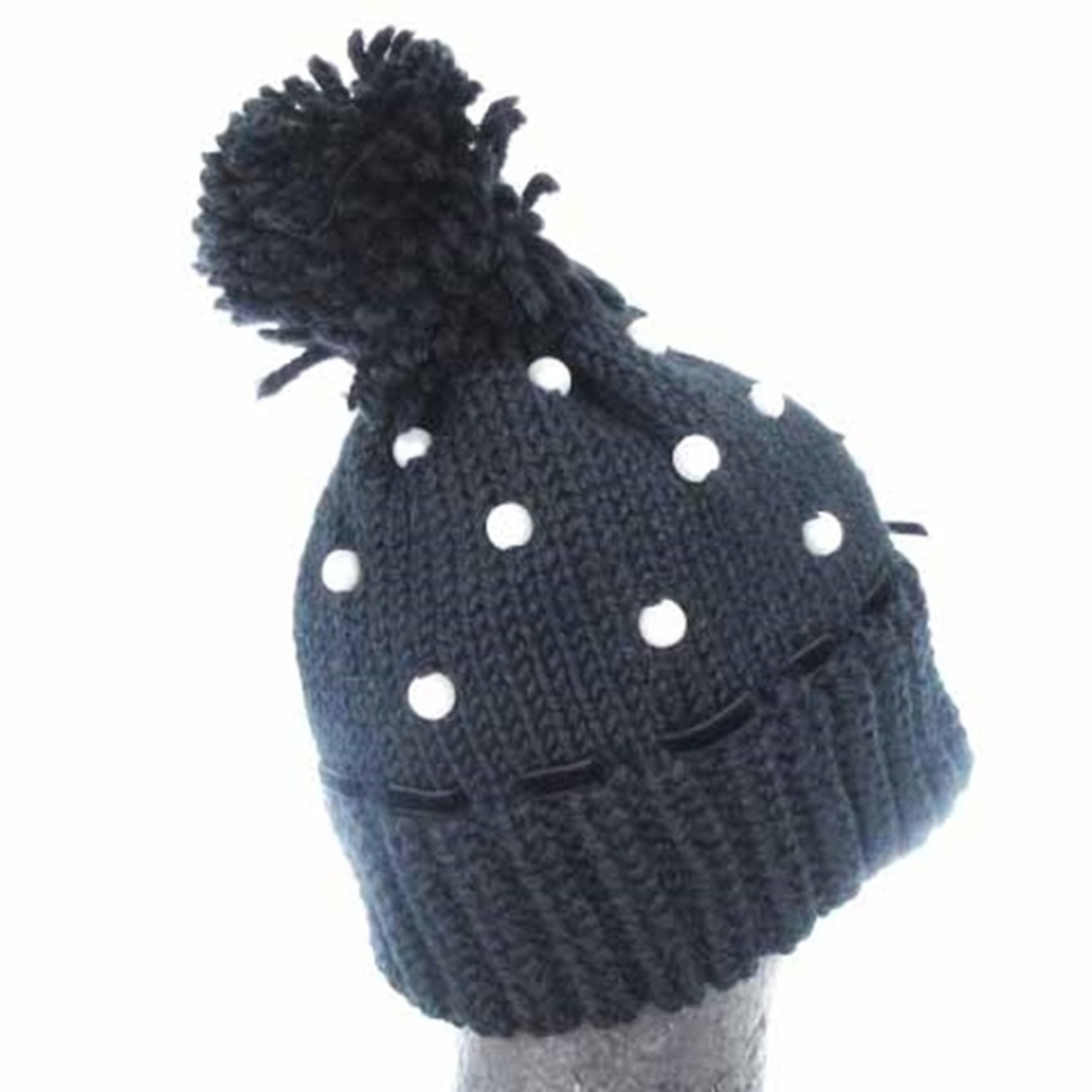 CA4LA(カシラ)のカシラ ニット帽 ニットキャップ パール リボン ポンポン 装飾 ウール 黒  レディースの帽子(その他)の商品写真