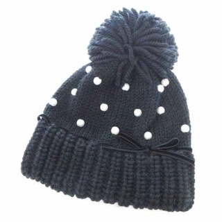 CA4LA - カシラ ニット帽 ニットキャップ パール リボン ポンポン 装飾 ウール 黒 