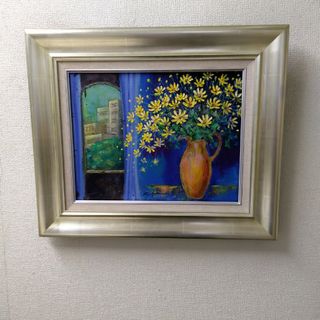 肉質油絵　横　F6 花と花瓶　青木今陽　額装仕上げ品(絵画/タペストリー)