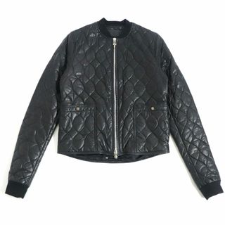 クロムハーツ(Chrome Hearts)の極美□クロムハーツ OTTER POP LTHR ダガーZIP 裏シルク/リブカシミヤ混 レザーキルティングジャケット/ブルゾン 黒 S USA製 正規品 メンズ(レザージャケット)