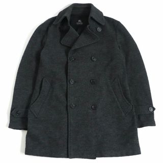 バーバリーブラックレーベル(BURBERRY BLACK LABEL)の良品□BURBERRY BLACK LABEL/バーバリーブラックレーベル 裏地チェック柄 ロゴボタン ダブルブレスト ウールコート グレー L 日本製 正規品(その他)