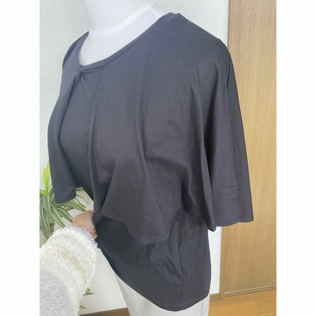 PLST(プラステ)のPLST コットンブレンド　ケープスリーブTシャツ　黒　ブラック レディースのトップス(カットソー(半袖/袖なし))の商品写真