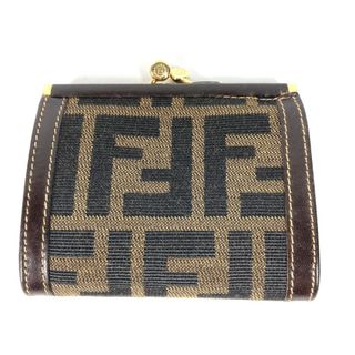 フェンディ(FENDI)のフェンディ FENDI がま口 ズッカ 財布 小銭入れ コインケース キャンバス ブラウン 美品(コインケース)