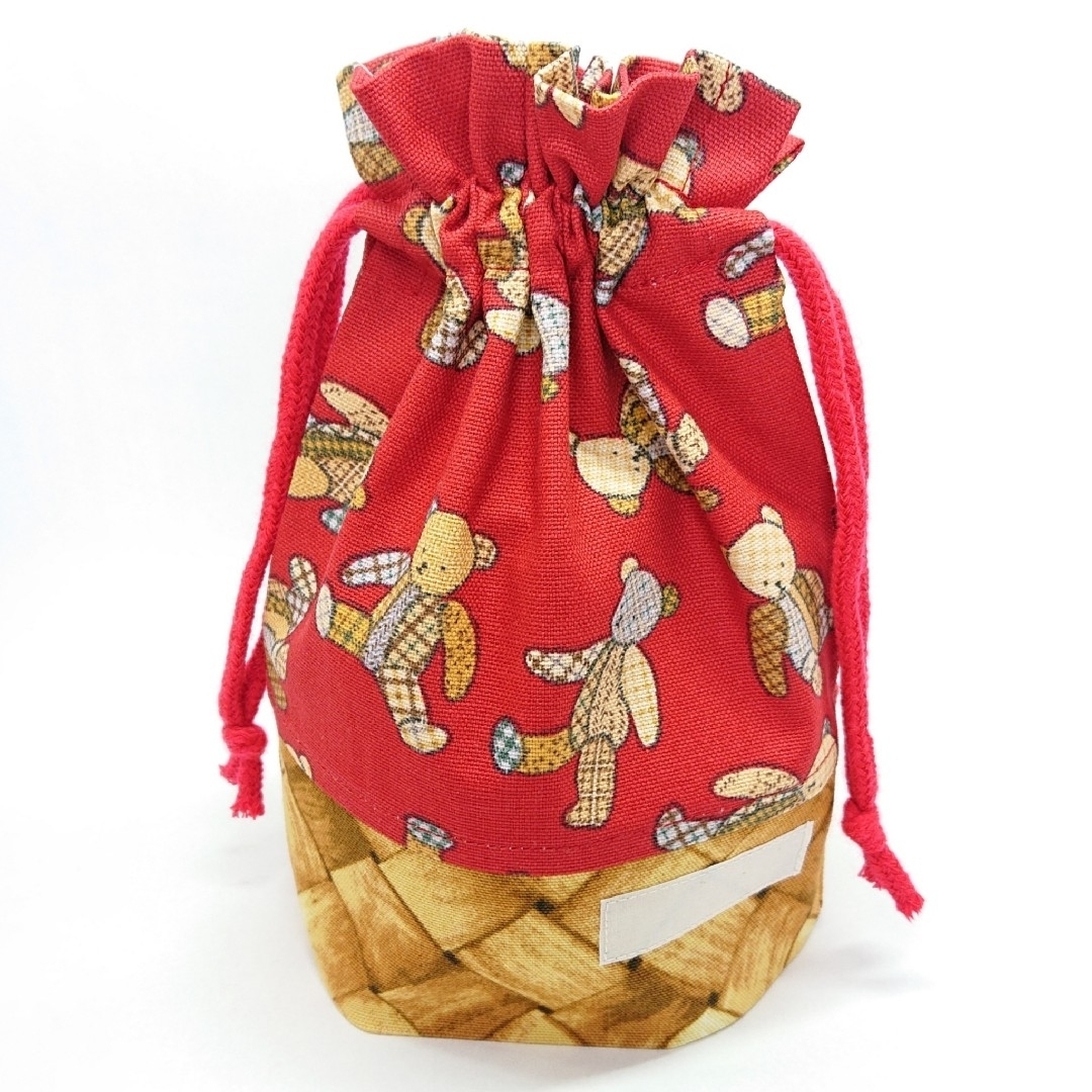 テディベア(red) ハンドメイド お弁当袋 コップ袋 ランチョンマット 女の子 ハンドメイドのキッズ/ベビー(外出用品)の商品写真
