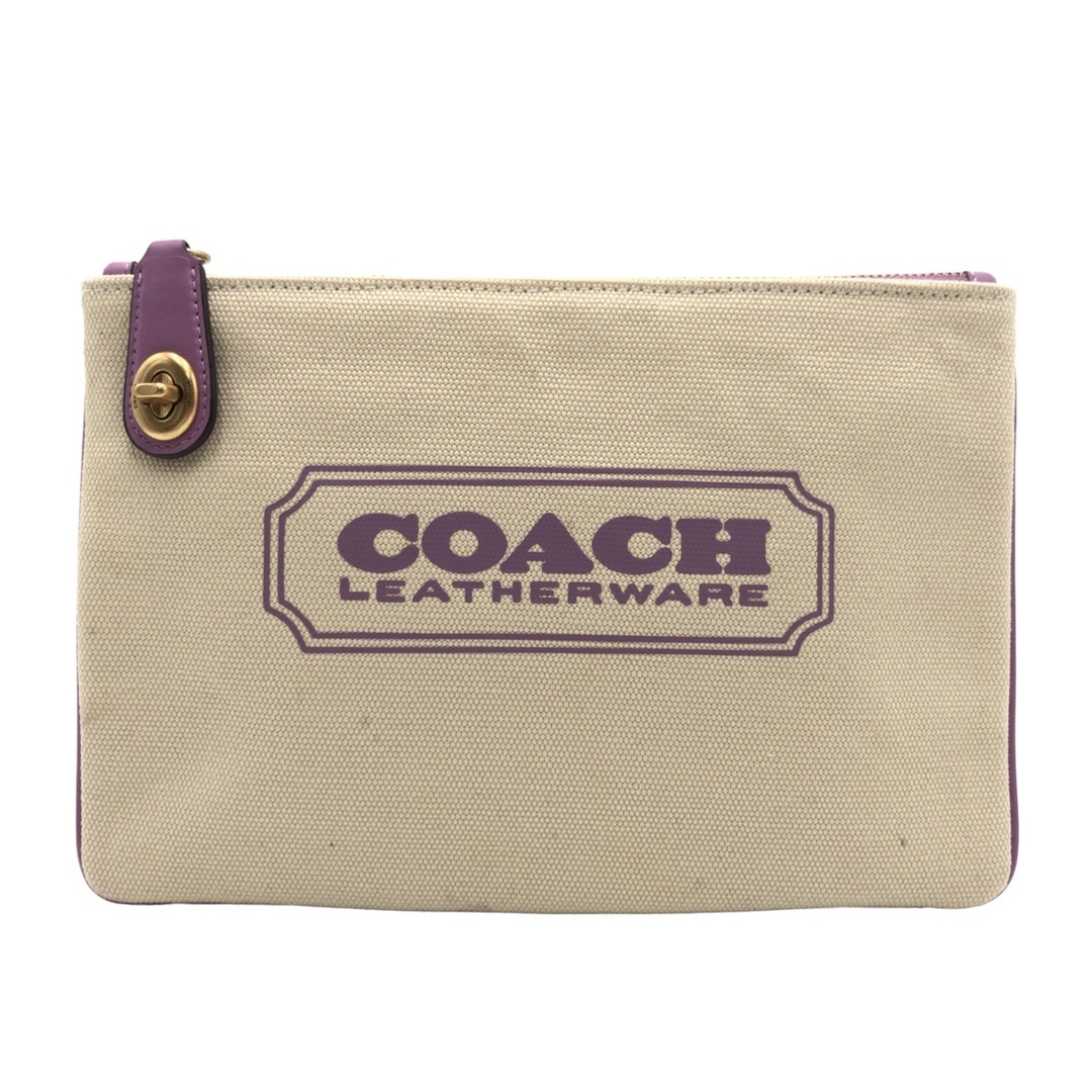 COACH(コーチ)のCOACH コーチ ベージュ パープル 紫 ゴールド金具 キャンバス CD699G ポーチ 小物入れ レディース 405035 【中古】 レディースのファッション小物(ポーチ)の商品写真