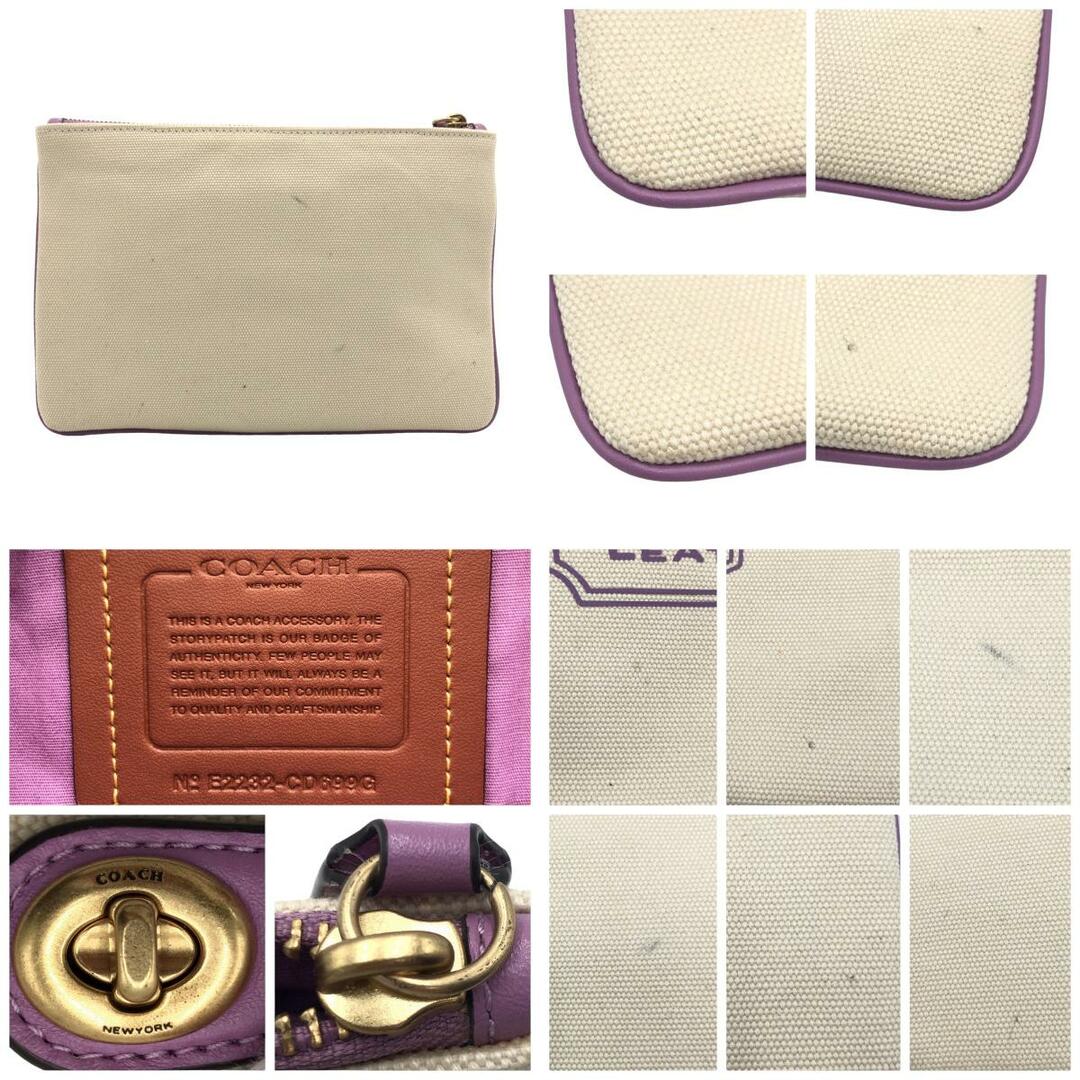 COACH(コーチ)のCOACH コーチ ベージュ パープル 紫 ゴールド金具 キャンバス CD699G ポーチ 小物入れ レディース 405035 【中古】 レディースのファッション小物(ポーチ)の商品写真