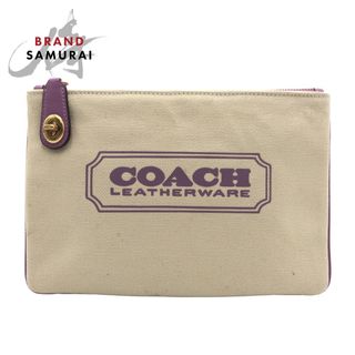 コーチ(COACH)のCOACH コーチ ベージュ パープル 紫 ゴールド金具 キャンバス CD699G ポーチ 小物入れ レディース 405035 【中古】(ポーチ)