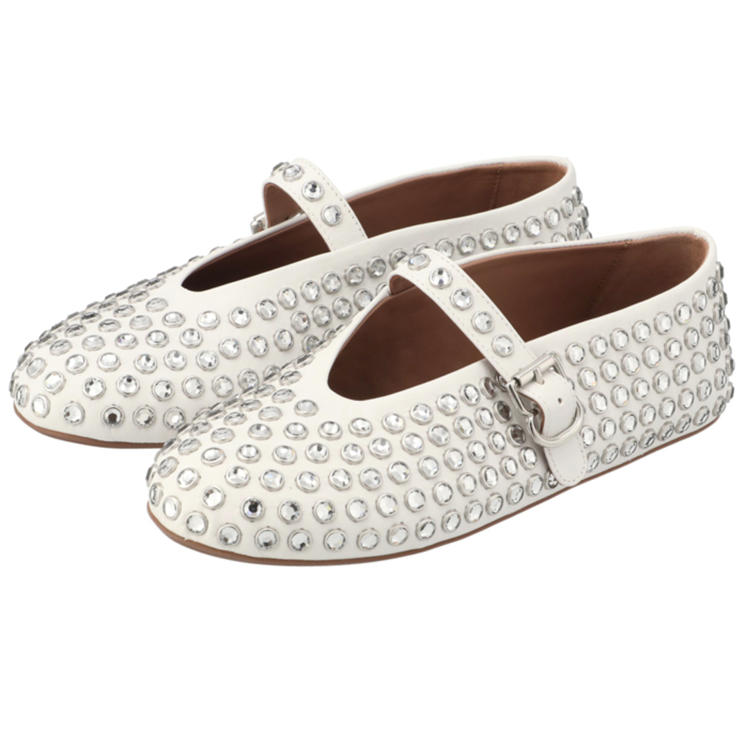 【ALAIA】ラインストーン付き レザー バレエシューズ ALAIA アライア バレエシューズ BALLERINA STRAP AA3A029CK116