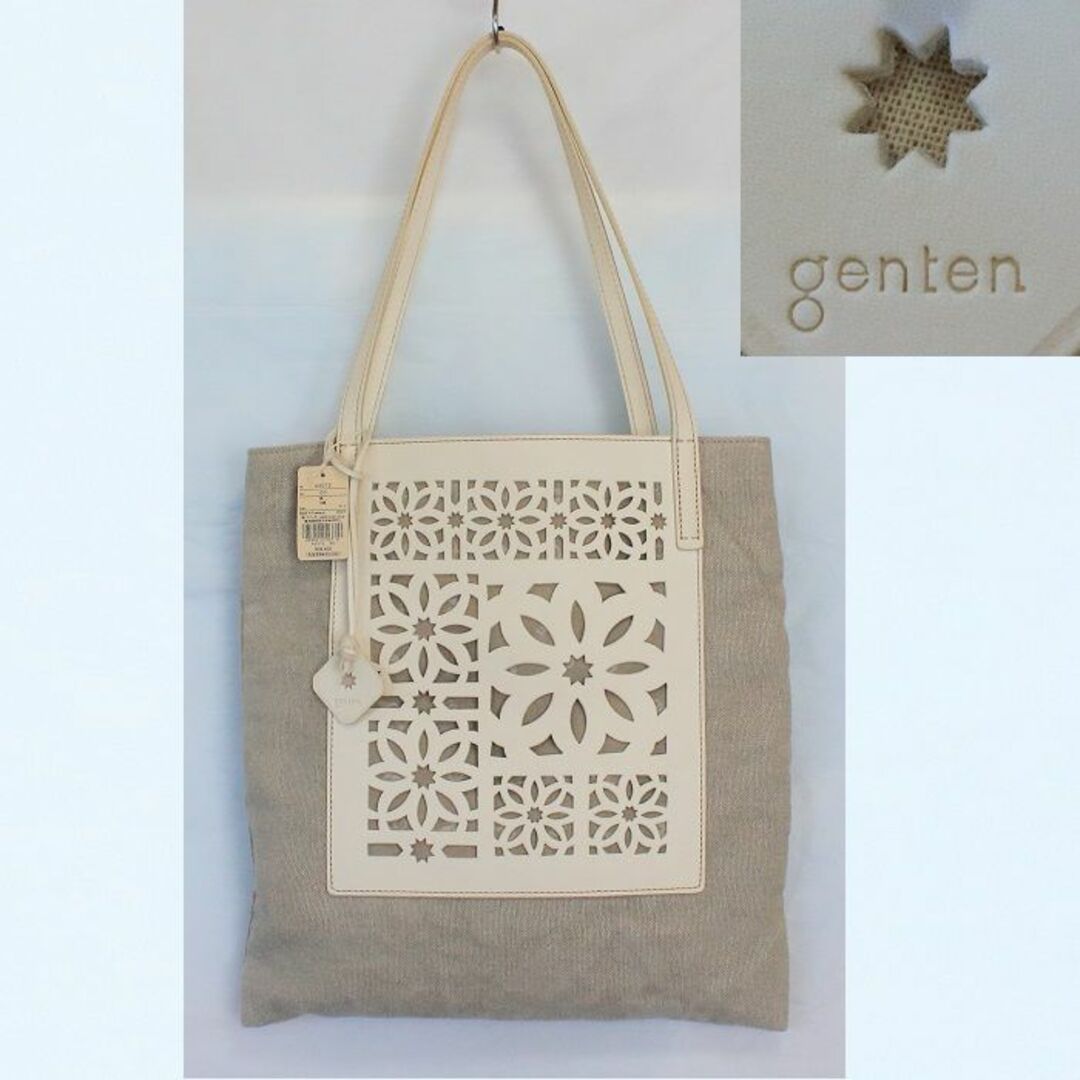 genten(ゲンテン)のgenten ゲンテン　＊未使用＊　リネン　カットワーク　フラットトートバッグ レディースのバッグ(トートバッグ)の商品写真