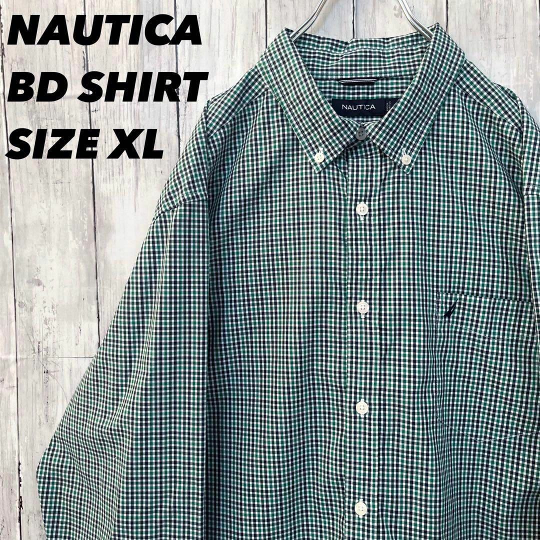 NAUTICA(ノーティカ)のUS古着　NAUTICAノーティカ　長袖ブロードチェック柄BDシャツXL緑黒白 その他のその他(その他)の商品写真