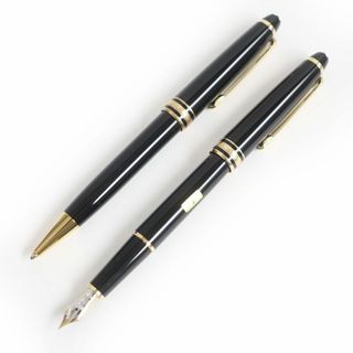 モンブラン(MONTBLANC)の極美品□MONTBLANC/モンブラン マイスターシュテュック クラシック ペン先14K Fニブ 万年筆/ボールペン 二本セット 黒×金 ドイツ製 筆記OK(ペン/マーカー)