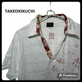 タケオキクチ(TAKEO KIKUCHI)の美品　TAKEOKIKUCHI タケオキクチ　桜　ポロシャツ　和柄　レトロ　昭和(ポロシャツ)