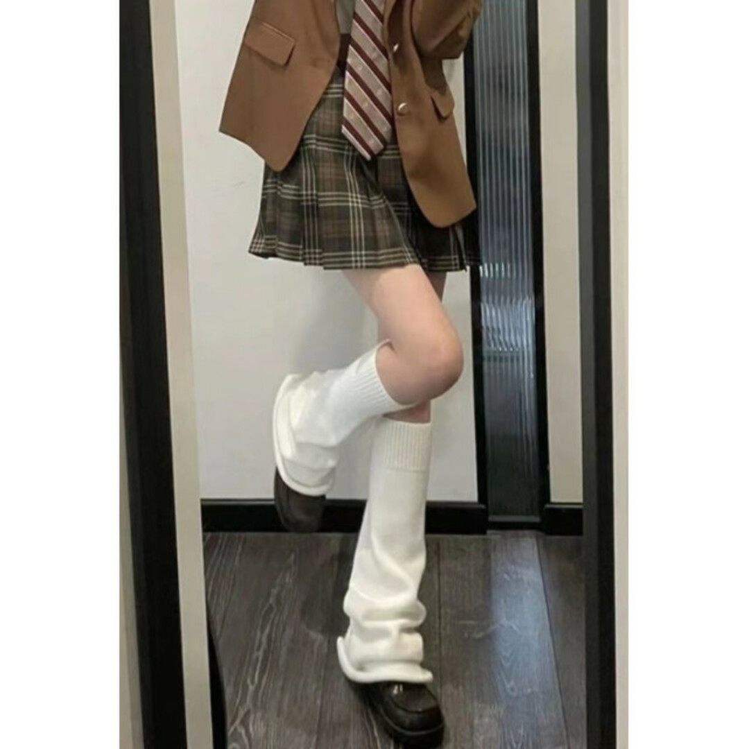 【人気】レッグウォーマー 白 ルーズソックス 制服 JK 防寒 コスプレ レディースのレッグウェア(レッグウォーマー)の商品写真