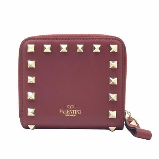 ヴァレンティノガラヴァーニ(valentino garavani)のヴァレンティノ VALENTINO 二つ折り財布 ロックスタッズ コンパクトウォレット レザー 赤　レッド QW2P0649　 ミニ財布 ゴールド　金具レディース(財布)