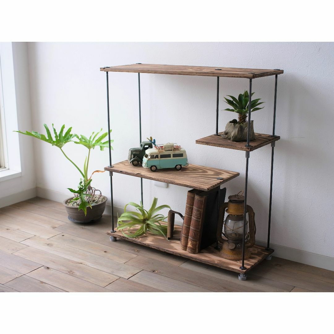 wood iron shelf 670*600*225〈ブラウン〉 インテリア/住まい/日用品の収納家具(リビング収納)の商品写真