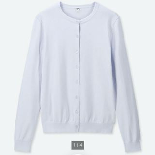 ユニクロ(UNIQLO)のユニクロ　タグ付き　UVカットスーピマコットンクルーネックカーディガン（長袖）G(カーディガン)