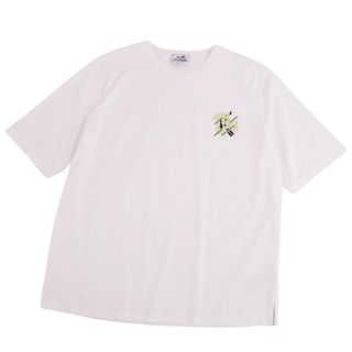 エルメス(Hermes)の極美品 エルメス HERMES Tシャツ カットソー 23SS 半袖 ショートスリーブ レザーパッチ トップス メンズ XXL ホワイト(Tシャツ/カットソー(半袖/袖なし))