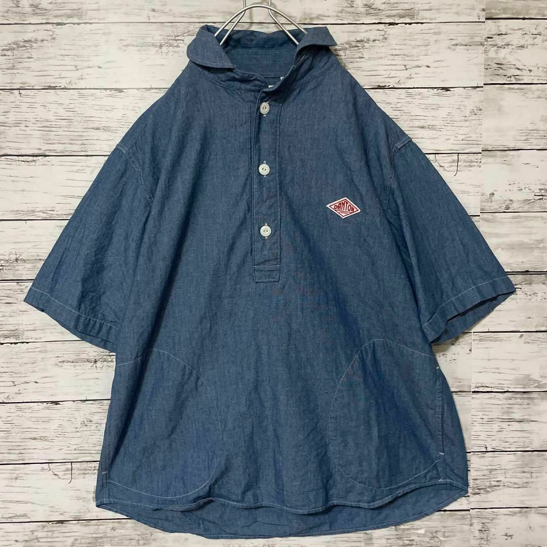 DANTON(ダントン)のDANTON シャンブレープルオーバーシャツ 半袖シャツ 丸襟 ワンポイント メンズのトップス(Tシャツ/カットソー(半袖/袖なし))の商品写真