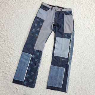 極美品 L D&G クレイジーパターン デニム パンツ 青 ストライプ 星柄