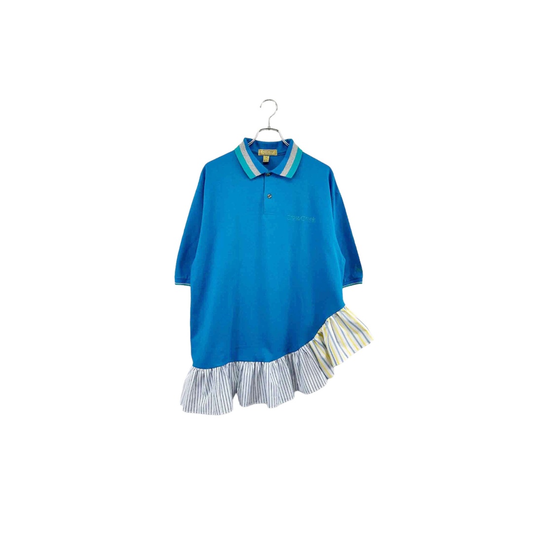 remake frill polo shirt tunic リメイク ポロシャツ アシンメトリー 半袖 ライトブルー サイズL USA製 レディース ヴィンテージ 6 レディースのトップス(ポロシャツ)の商品写真