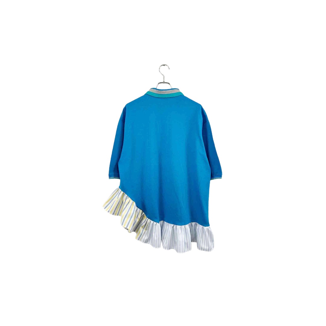 remake frill polo shirt tunic リメイク ポロシャツ アシンメトリー 半袖 ライトブルー サイズL USA製 レディース ヴィンテージ 6 レディースのトップス(ポロシャツ)の商品写真