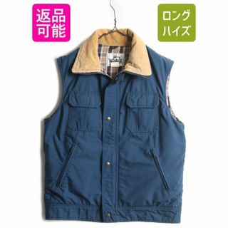 70s ウールリッチ 中綿 ベスト メンズ L / 古着 70年代 ヴィンテージ WOOLRICH 白タグ 襟 コーデュロイ チェック ライナー付き 前開き 紺