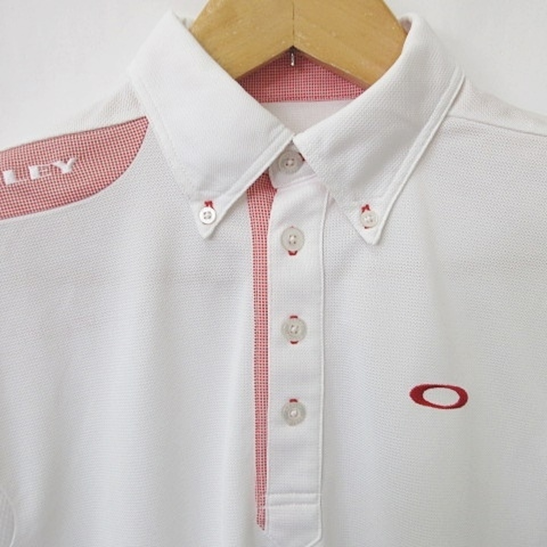 Oakley(オークリー)のオークリー ゴルフ シャツ ボタンダウン 半袖 別布 刺繍 ホワイト 赤 L スポーツ/アウトドアのゴルフ(ウエア)の商品写真