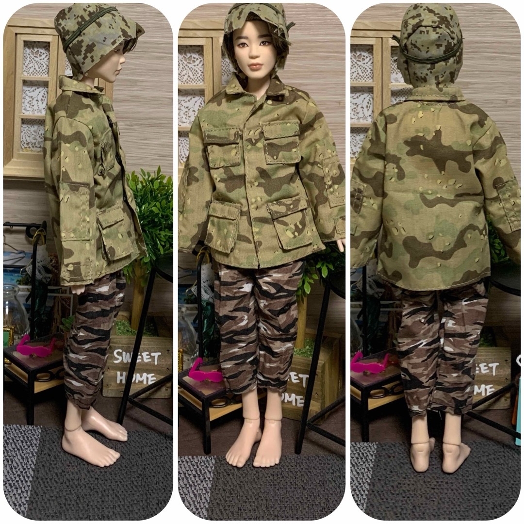 ドール服☆ミリタリー3点セット☆帽子☆ジャケット☆パンツ☆1 ドール服☆ミリタリー3点セット☆帽子☆ジャケット☆パンツ☆1