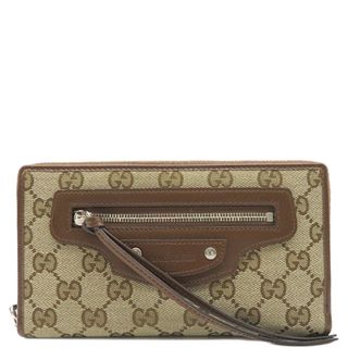 グッチ(Gucci)のグッチ GUCCI 三つ折り財布 ザ ハッカープロジェクト ネオ クラシック GGキャンバス レザー ベージュ×ブラウン シルバー金具 GUCCI×BALENCIAGA ジップアラウンドウォレット  681710 203887 【箱】【中古】(その他)