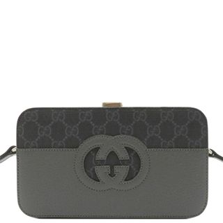 グッチ(Gucci)のグッチ GUCCI ショルダーバッグ カットアウト インターロッキングG GGスプリームキャンバス ブラック×グレー マットシルバー金具 黒 グレー  725341 584046 【箱】【中古】(ショルダーバッグ)