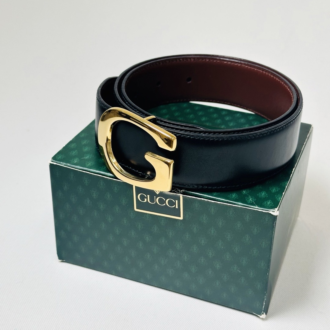 Gucci(グッチ)の美品✨GUCCI ベルト 2way ゴールド金具 ブラック×ブラウン　箱有り レディースのファッション小物(ベルト)の商品写真