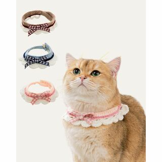 【色: ブラウン】GORGSPET 猫 首輪 猫用 首輪 犬用首輪 花柄 可愛い(猫)