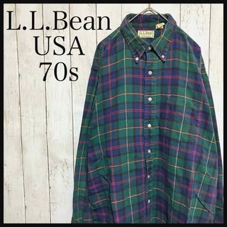 エルエルビーン(L.L.Bean)のエルエルビーン 長袖ボタンダウンチェック ネルシャツ70s USA製Z1074(シャツ)