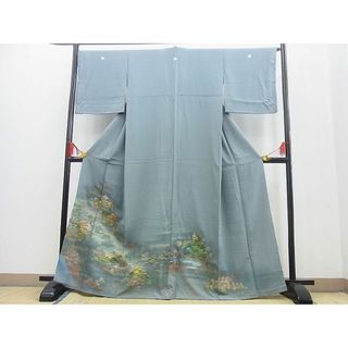 平和屋野田店■訪問着　手描き　古城風景樹林文　暈し染め　金彩　逸品　n-yc5527(着物)