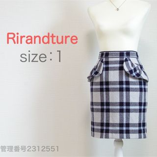 リランドチュール(Rirandture)のRirandture チェック柄　ひざ丈タイトスカート　スリット入り　清楚系　S(ひざ丈スカート)