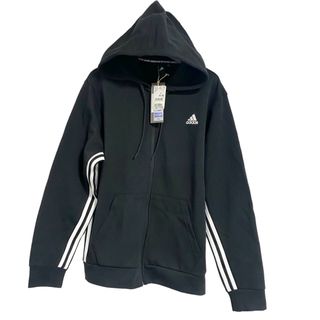 アディダス(adidas)の新品タグ付き　adidasアディダス　フロントジップ　スウェットパーカー　黒　L(パーカー)