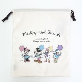 ディズニー(Disney)のディズニー スクールシリーズ 巾着 L ベージュ 入学 入園 新学期 キッズ ポーチ 体操着入れ(ランチボックス巾着)